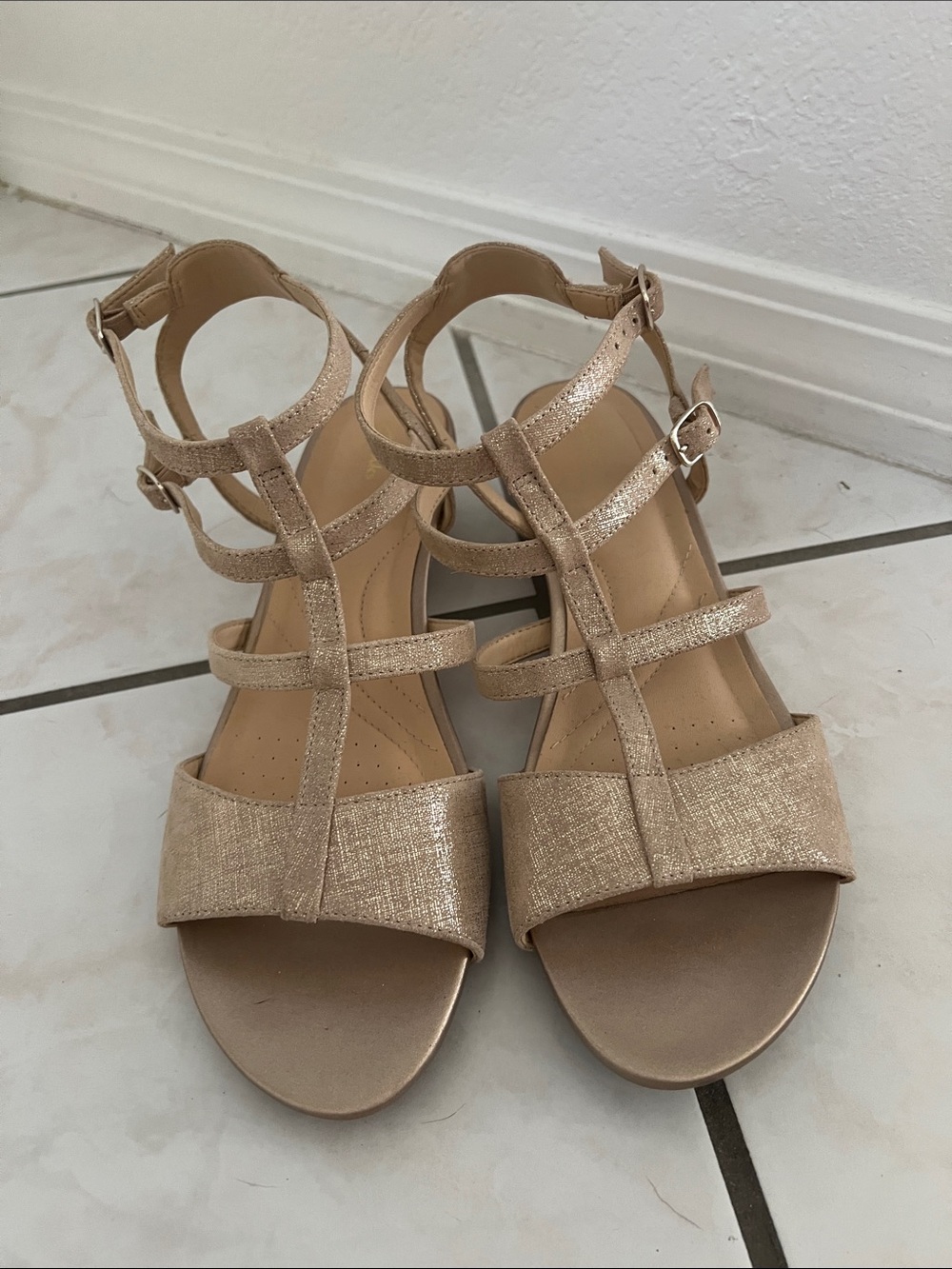 Clarks Women’s Strappy Metallic Tan Sandals